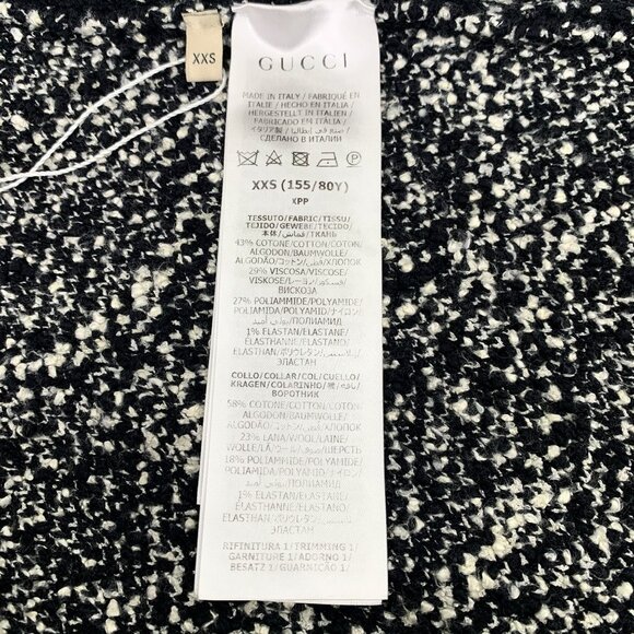 Gucci Womens Button-Up Wool & Cotton Blend Monogram Cape Jacket XXS Black & Whit - Picture 5 of 6